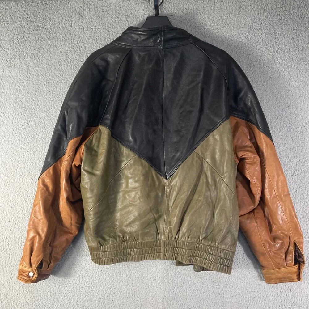 Vintage I.O.U. Leather Collection Jacket Mens M Colorblock Bomber 90s Grunge